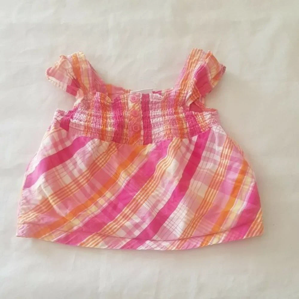 Okie dokie baby girl Plaid Button Stretch Sleevesless Pink Square Size 2T
